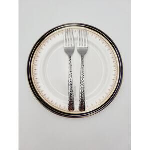 Oneida LOLA Stainless Dots Black Accent Glossy Silverware Salad Fork 7.25" Set 2